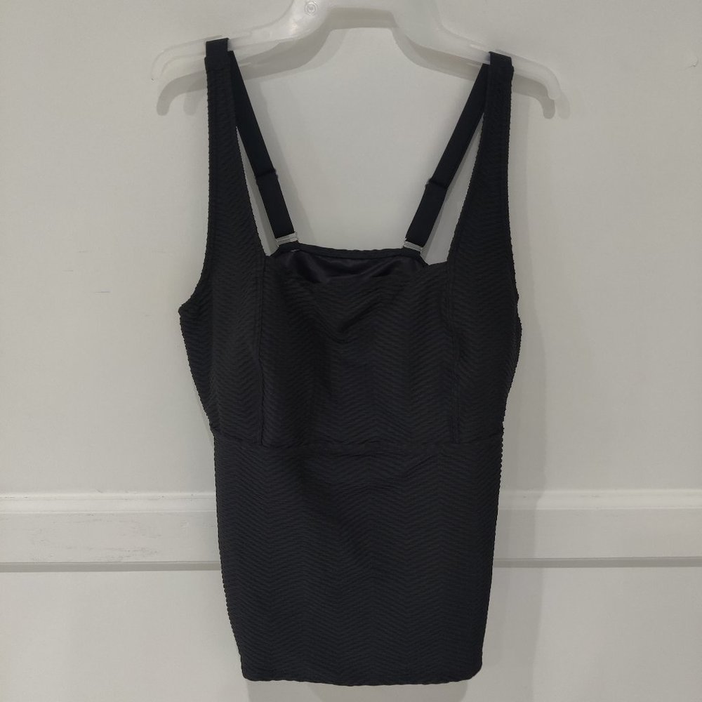 Lands End Womens Square Neck Underwire Tankini Black Textured  $60 18W 18WT 20WT